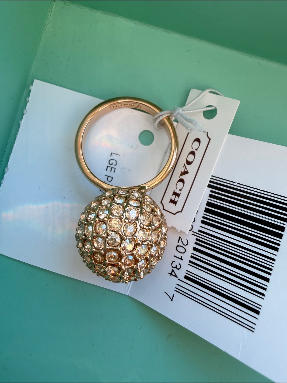 Coach Gold Crystal Pav Ball Ring